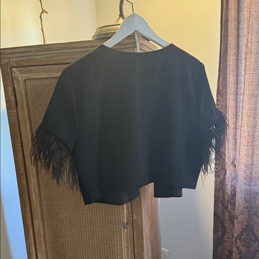 SLAY!!! Black Feather Sleeve Crop Jacket - Picture 7 of 12